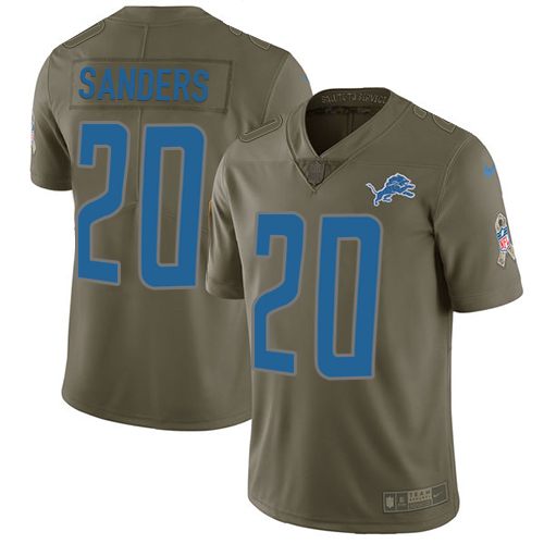 Nike Lions #20 Barry Sanders Olive Men's Stitched NFL Limited Salute to Service Jersey - Click Image to Close